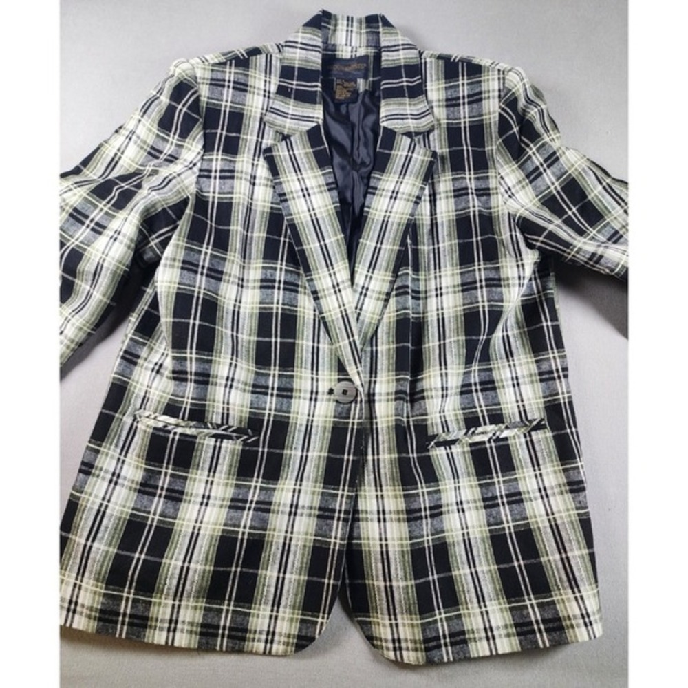 Vintage 90s Plaid‎ Blazer 14 Dark Academia Tartan Linen Blend Requirements zzz